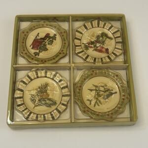 MWW Market Winter Songbird 4 Mini Plate Hanging Ceramic Ornaments Boxed